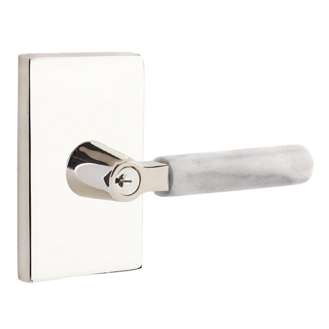 Emtek L Square White Marble Key In Lever Lockset Dummy, Pair with Modern Rectangular Rosette