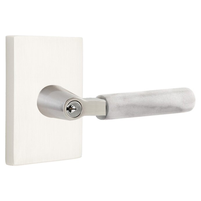 Emtek L Square White Marble Key In Lever Lockset Single Cylinder with Modern Rectangular Rosette