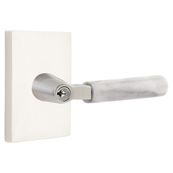 Emtek L Square White Marble Key In Lever Lockset Dummy, Pair with Modern Rectangular Rosette