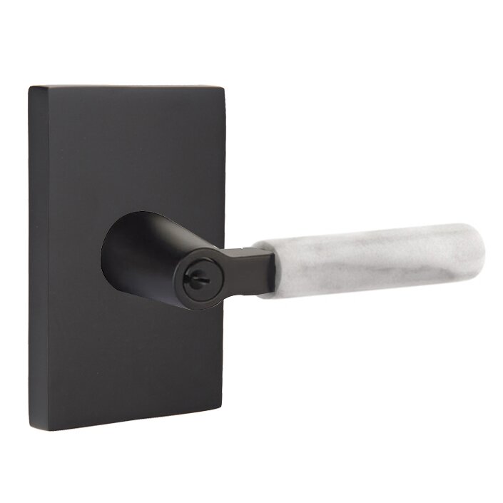 Emtek L Square White Marble Key In Lever Lockset Single Cylinder with Modern Rectangular Rosette