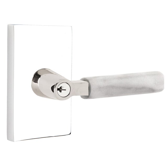 Emtek L Square White Marble Key In Lever Lockset Dummy, Pair with Modern Rectangular Rosette