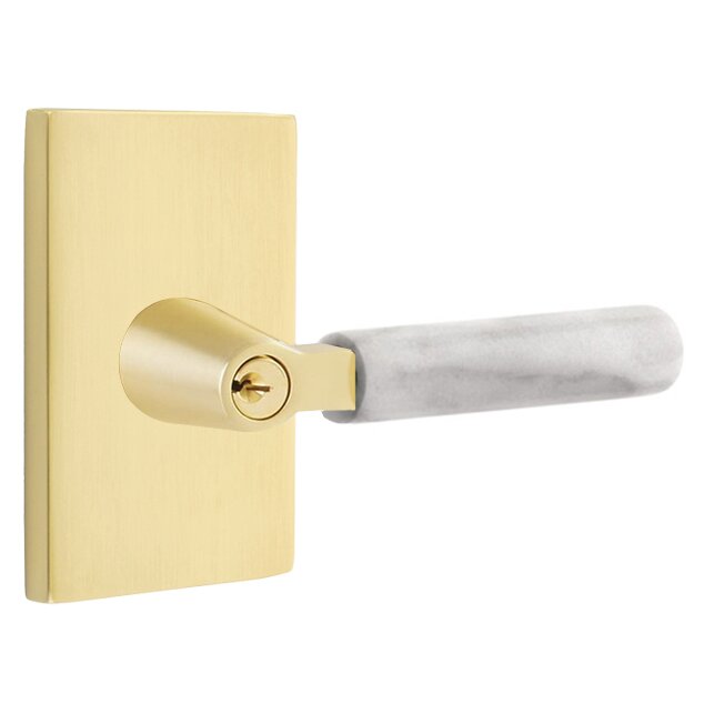 Emtek L Square White Marble Key In Lever Lockset Single Cylinder with Modern Rectangular Rosette