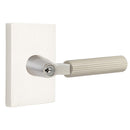 Emtek L Square Straight Knurled Key In Lever Lockset Single Cylinder with Modern Rectangular Rosette