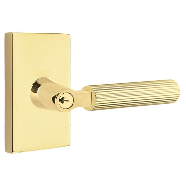 Emtek L Square Straight knurled Key In Lever Lockset Dummy, Pair with Modern Rectangular Rosette