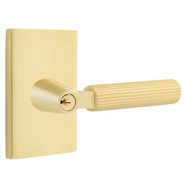 Emtek L Square Straight Knurled Key In Lever Lockset Single Cylinder with Modern Rectangular Rosette