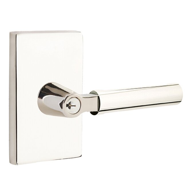 Emtek L Square Smooth Key In Lever Lockset Single Cylinder with Modern Rectangular Rosette