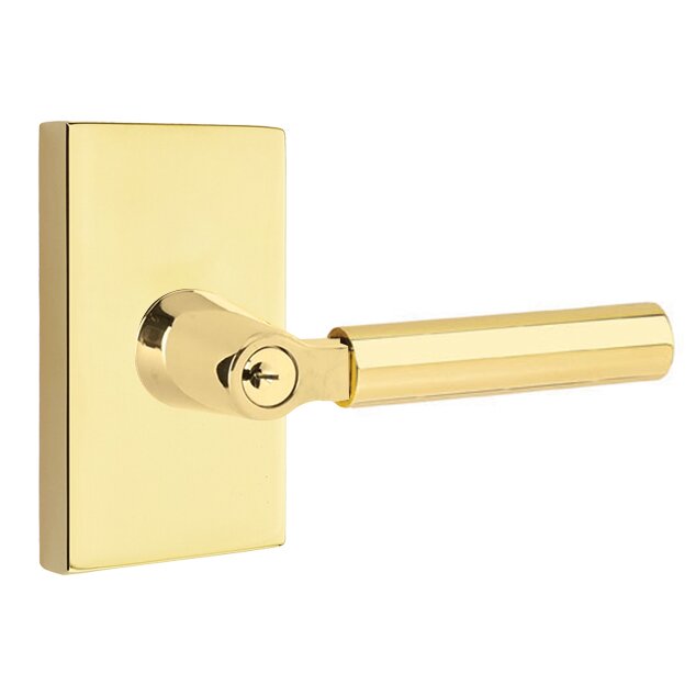 Emtek L Square Smooth Key In Lever Lockset Single Cylinder with Modern Rectangular Rosette