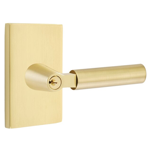 Emtek L Square smooth Key In Lever Lockset Dummy, Pair with Modern Rectangular Rosette