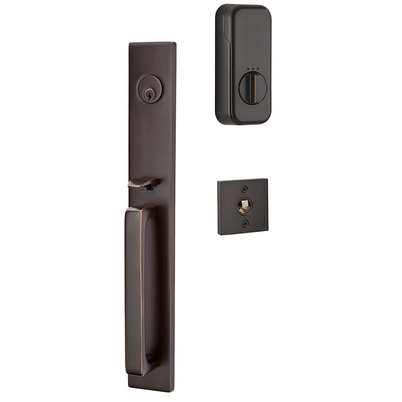 Emtek Single Cylinder Lausanne Handleset EMPowered Motorized Smart Lock Upgrade With Select R-Bar Knurled Lever