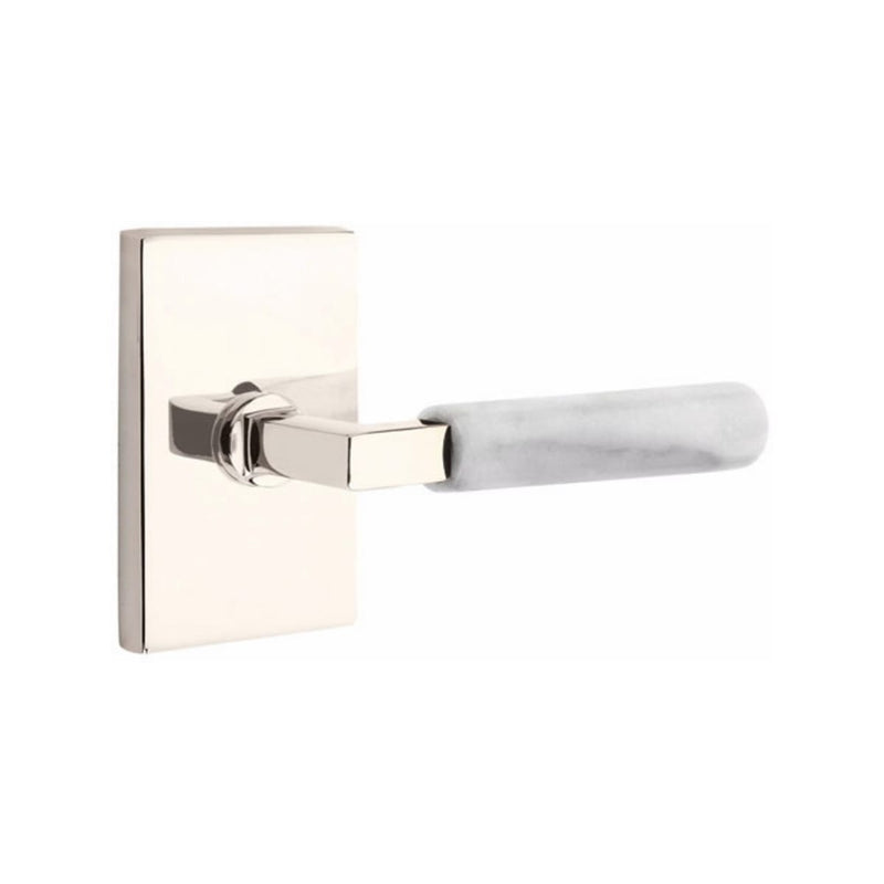 Emtek Select L-Square White Marble Lever with Modern Rectangular Rosette