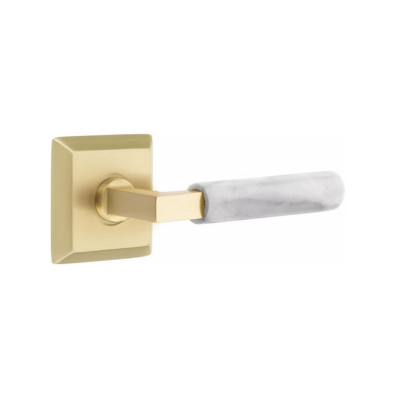 Emtek Select L-Square White Marble Lever with Quincy Rosette