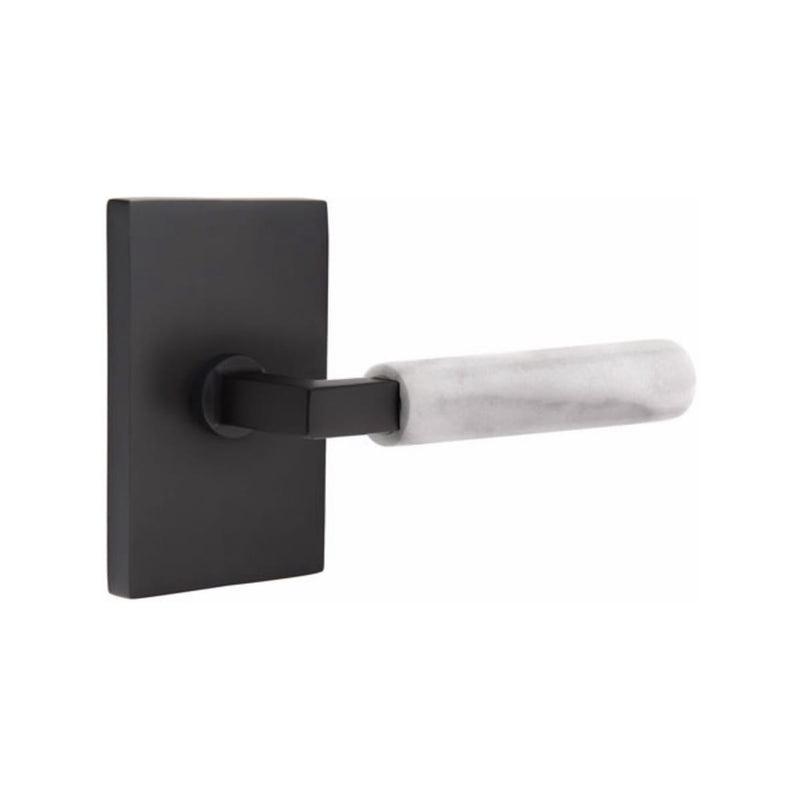 Emtek Select L-Square White Marble Lever with Modern Rectangular Rosette