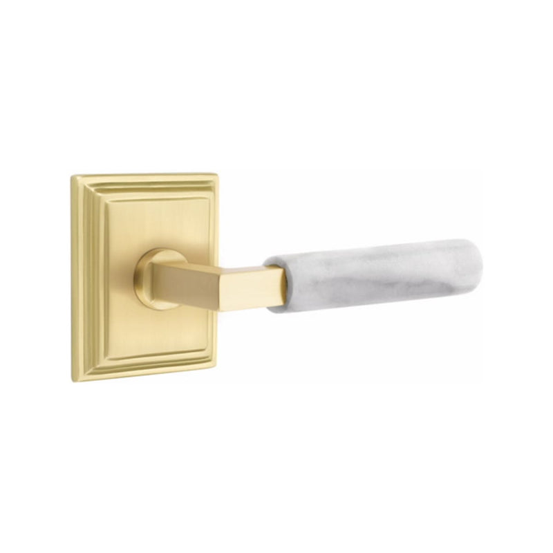 Emtek Select L-Square White Marble Lever Concealed Screws with Wilshire Rosette