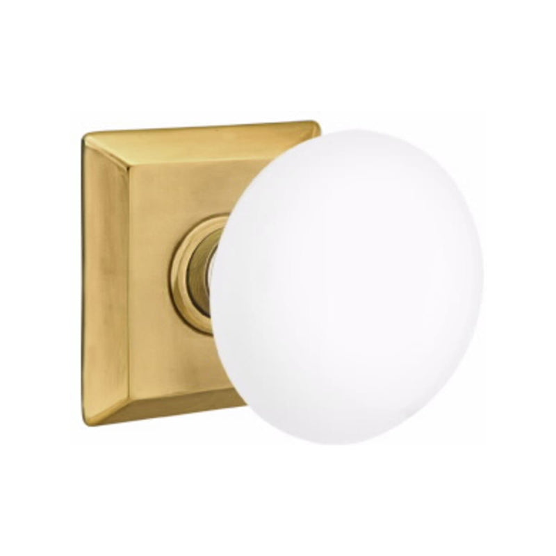 Emtek Brass Rosette Ice White Knob Concealed Screws With Quincy Rosette