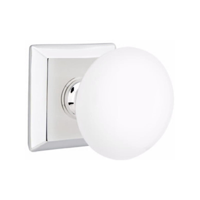 Emtek Brass Rosette Ice White Knob Concealed Screws With Quincy Rosette