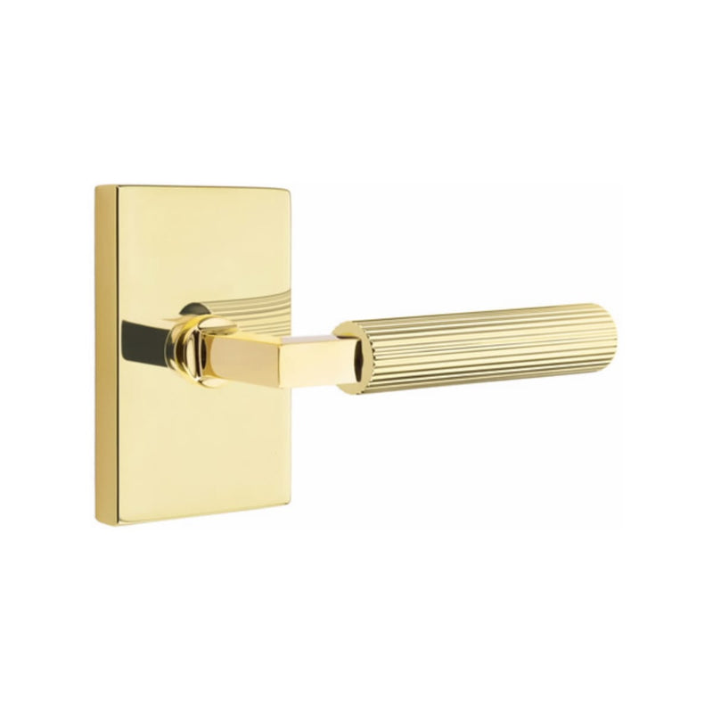 Emtek Select L-Square Straight Knurled Lever Concealed Screws with Modern Rectangular Rosette