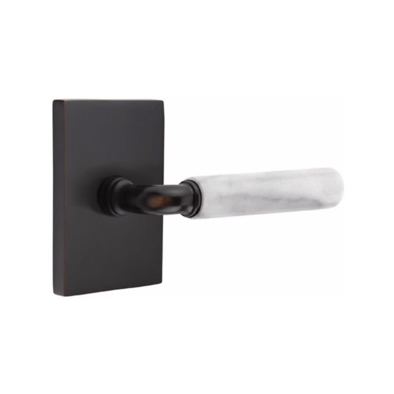Emtek Select R-BAR White Marble Lever Concealed Screws with Modern Rectangular Rosette
