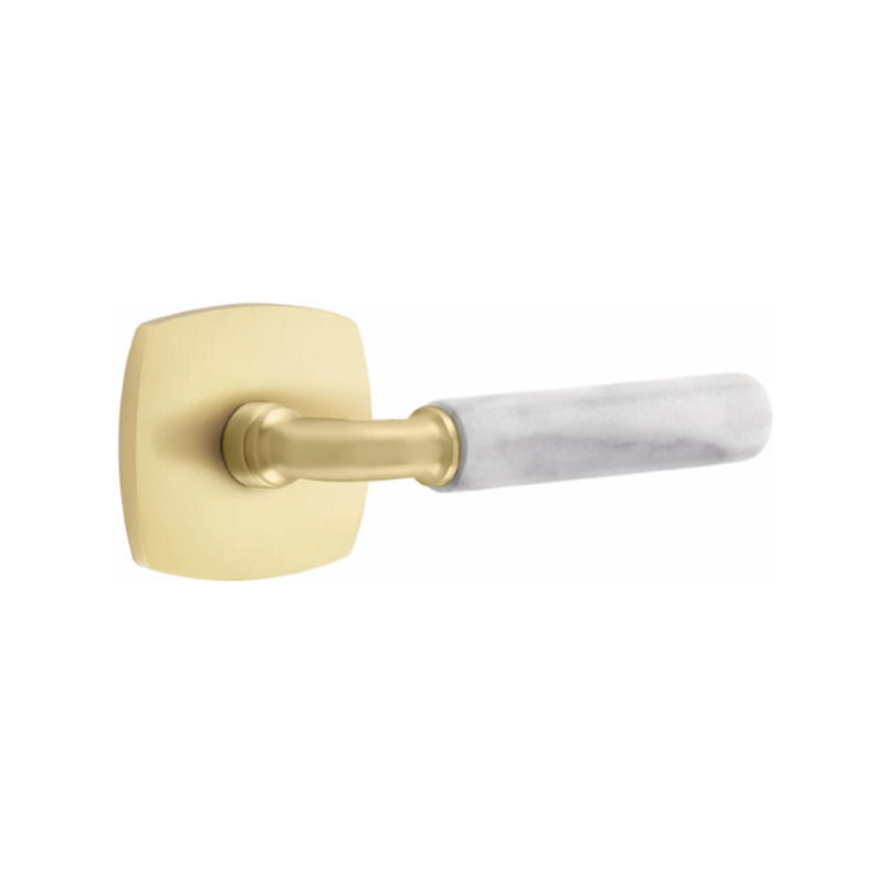 Emtek Select R-BAR White Marble Lever Concealed Screws with Urban Modern Rosette