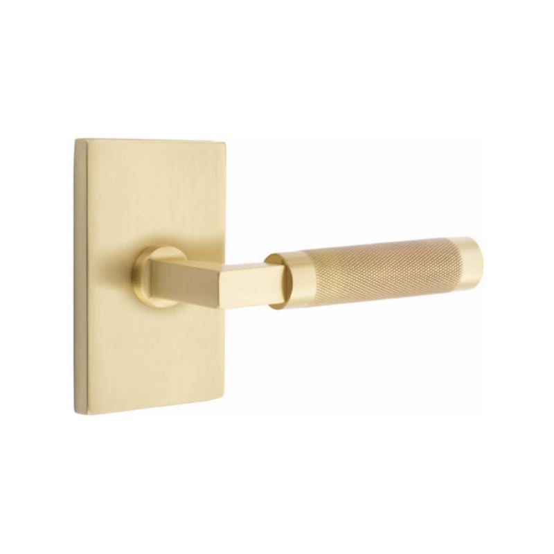 Emtek Select L-Square Knurled Lever Concealed Screws with Modern Rectangular Rosette