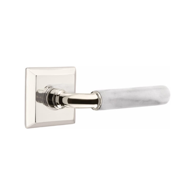Emtek Select R-BAR White Marble Lever Concealed Screws with Quincy Rosette