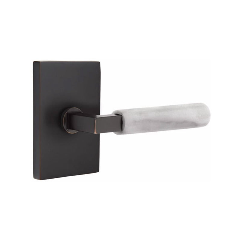 Emtek Select L-Square White Marble Lever with Modern Rectangular Rosette