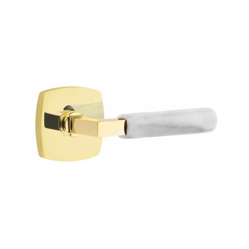Emtek Select L-Square White Marble Lever Concealed Screws with Urban Modern Rosette