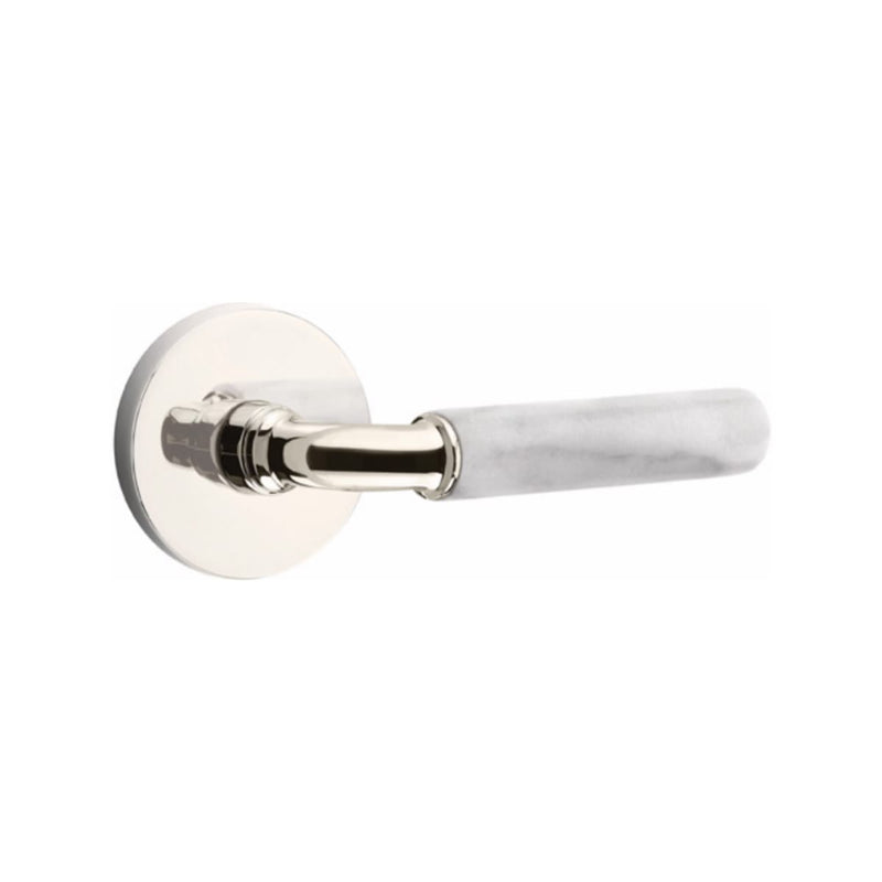 Emtek Select R-BAR White Marble Lever Concealed Screws with Disk Rosette