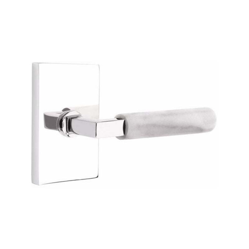 Emtek Select L-Square White Marble Lever with Modern Rectangular Rosette