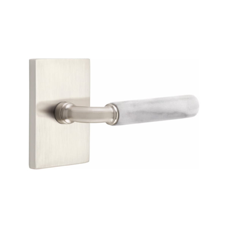 Emtek Select R-BAR White Marble Lever Concealed Screws with Modern Rectangular Rosette