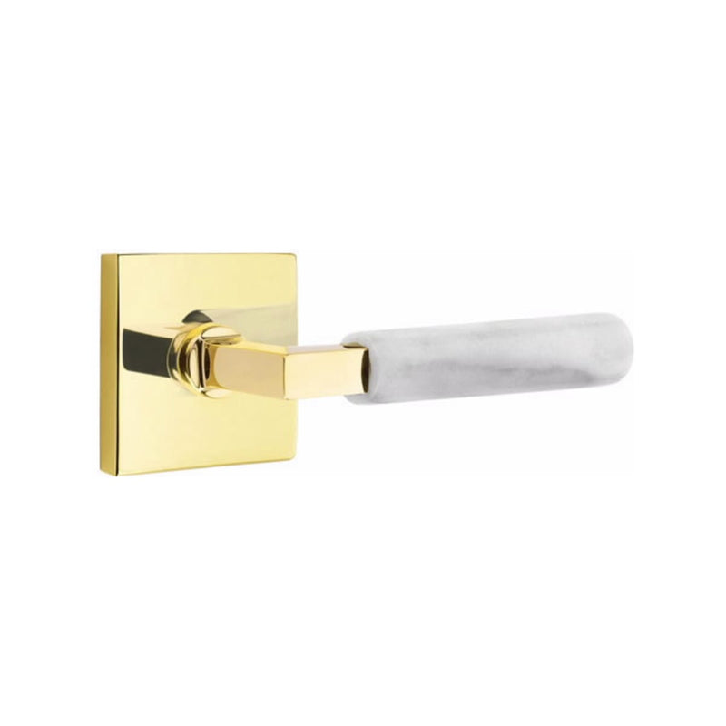 Emtek Select L-Square White Marble Lever with Square Rosette