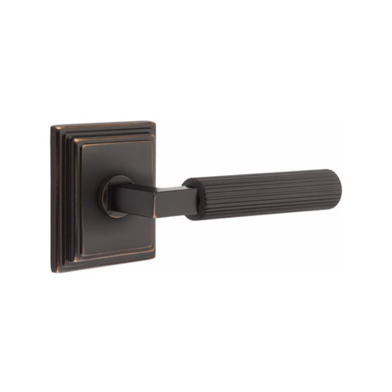 Emtek Select L-Square Straight Knurled Lever Concealed Screws with Wilshire Rosette