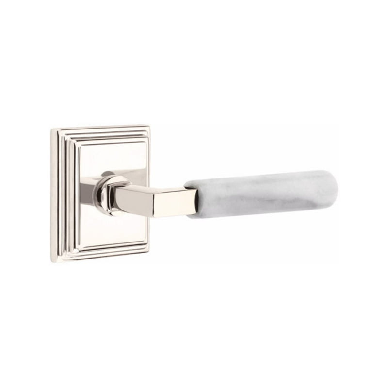 Emtek Select L-Square White Marble Lever Concealed Screws with Wilshire Rosette