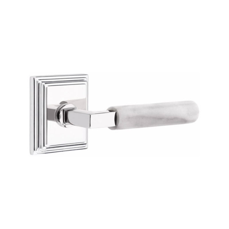 Emtek Select L-Square White Marble Lever Concealed Screws with Wilshire Rosette