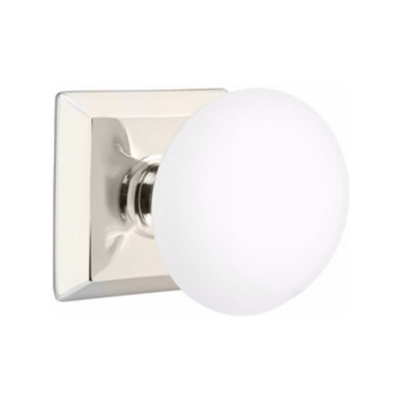Emtek Brass Rosette Ice White Knob Concealed Screws With Quincy Rosette