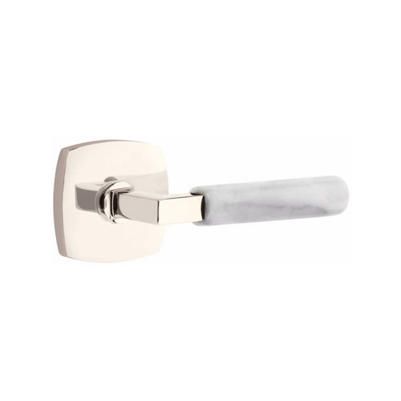 Emtek Select L-Square White Marble Lever with Urban Modern Rosette