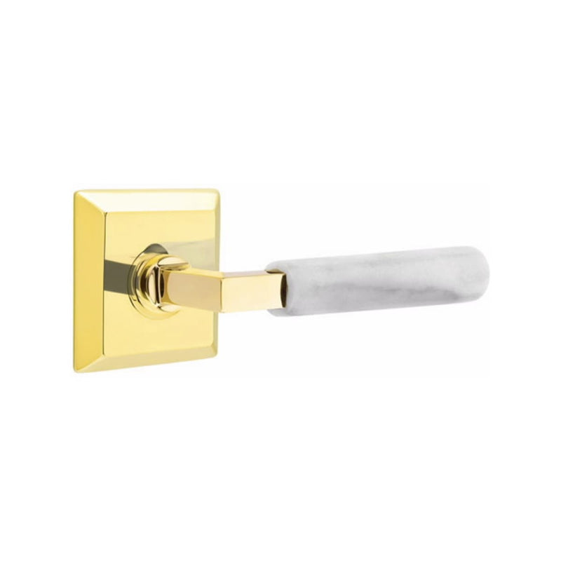 Emtek Select L-Square White Marble Lever with Quincy Rosette