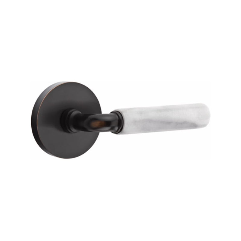 Emtek Select R-BAR White Marble Lever Concealed Screws with Disk Rosette