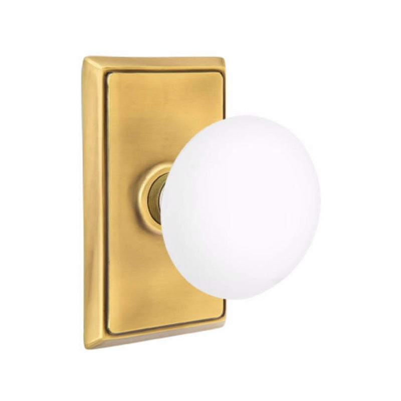 Emtek Brass Rosette Ice White Knob Concealed Screws With Rectangular Rosette