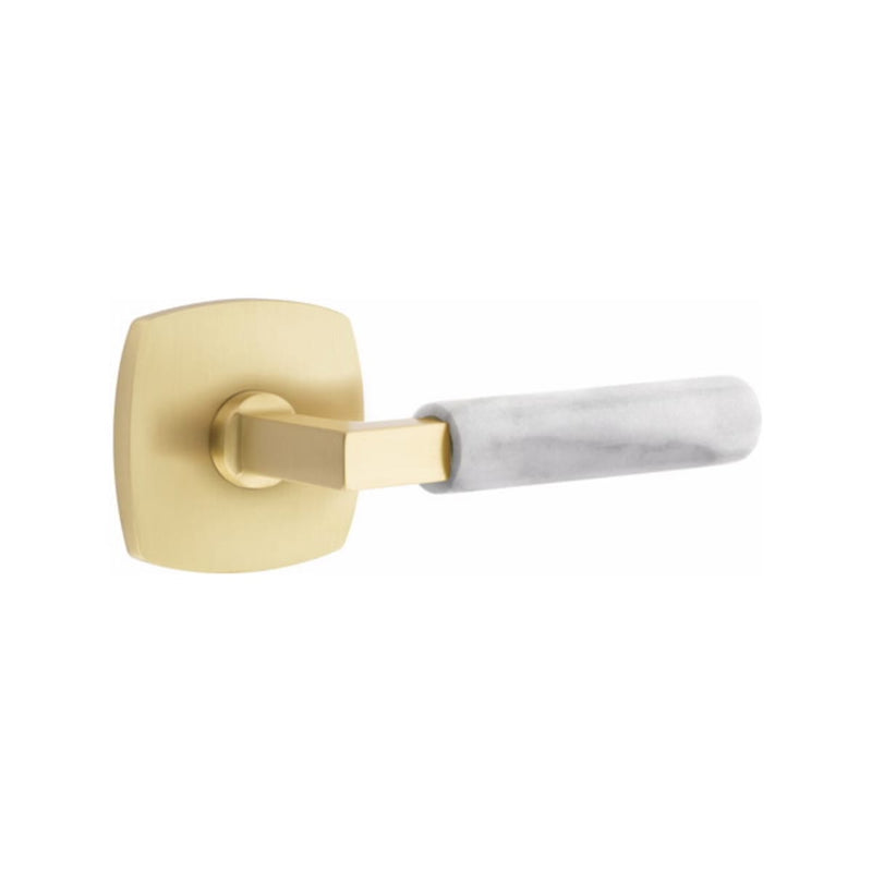 Emtek Select L-Square White Marble Lever Concealed Screws with Urban Modern Rosette