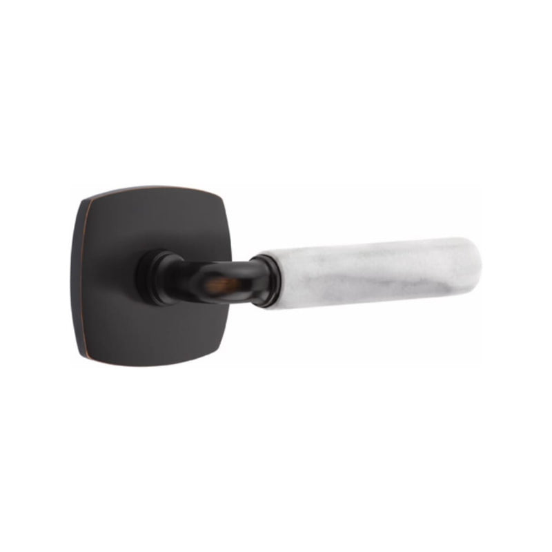 Emtek Select R-BAR White Marble Lever Concealed Screws with Urban Modern Rosette