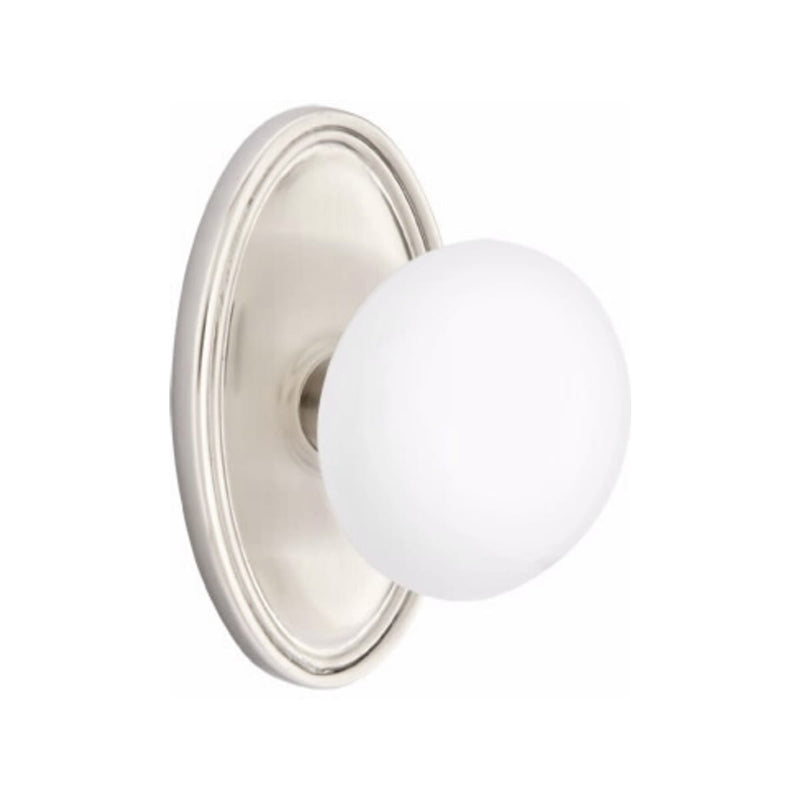 Emtek Brass Rosette Ice White Knob Concealed Screws With Oval Rosette