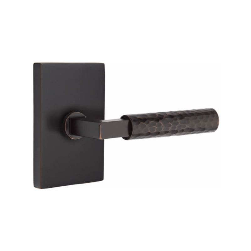 Emtek Select L-Square Hammered Lever with Modern Rectangular Rosette