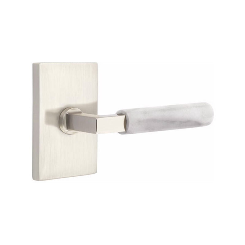 Emtek Select L-Square White Marble Lever with Modern Rectangular Rosette