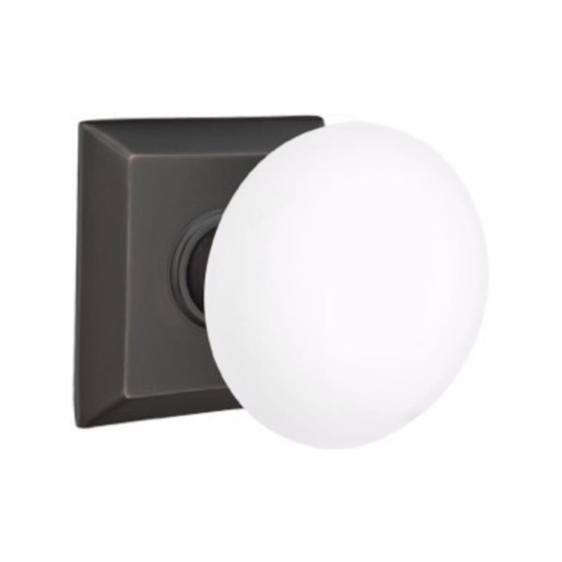 Emtek Brass Rosette Ice White Knob Concealed Screws With Quincy Rosette