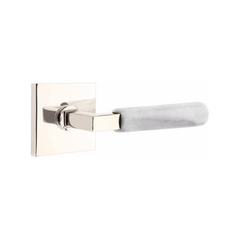 Emtek Select L-Square White Marble Lever Concealed Screws with Square Rosette
