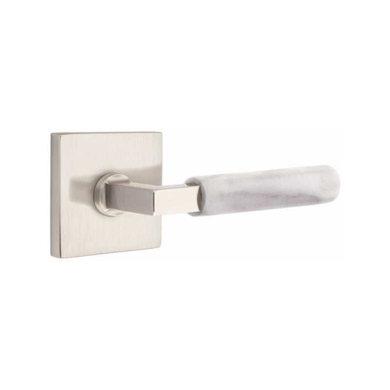 Emtek Select L-Square White Marble Lever Concealed Screws with Square Rosette