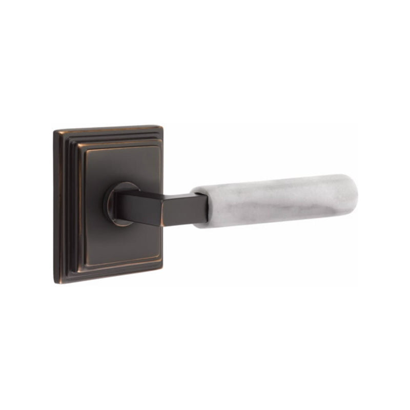 Emtek Select L-Square White Marble Lever with Wilshire Rosette