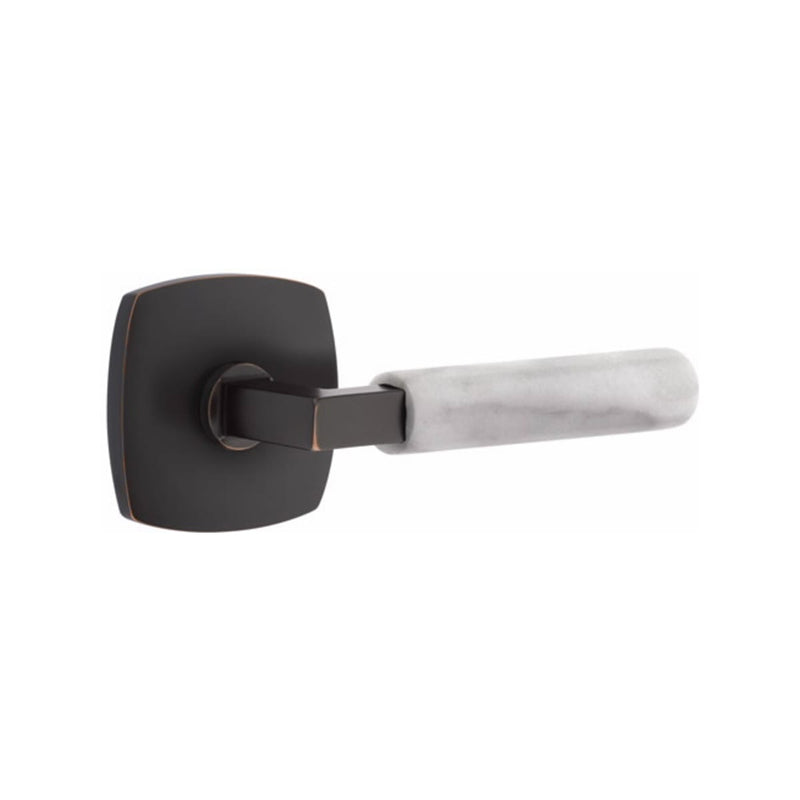 Emtek Select L-Square White Marble Lever with Urban Modern Rosette