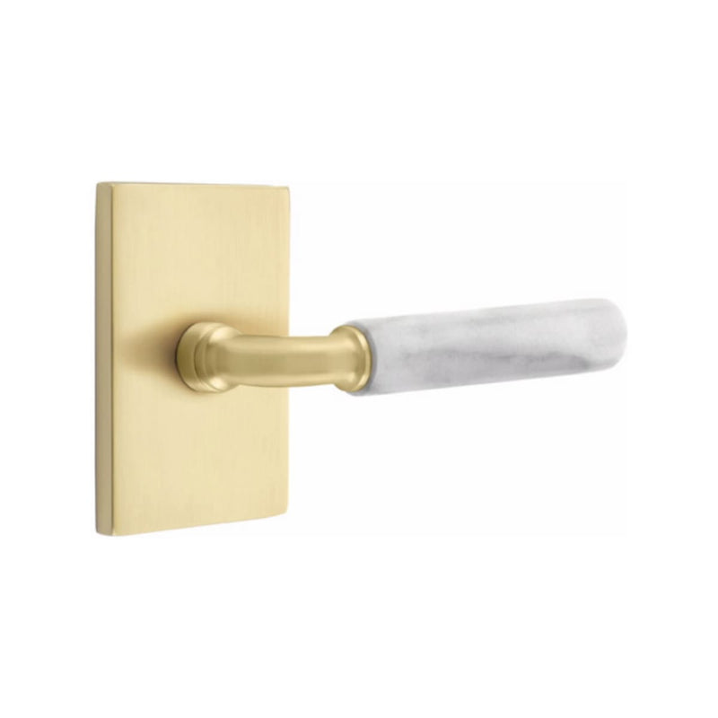 Emtek Select R-BAR White Marble Lever Concealed Screws with Modern Rectangular Rosette