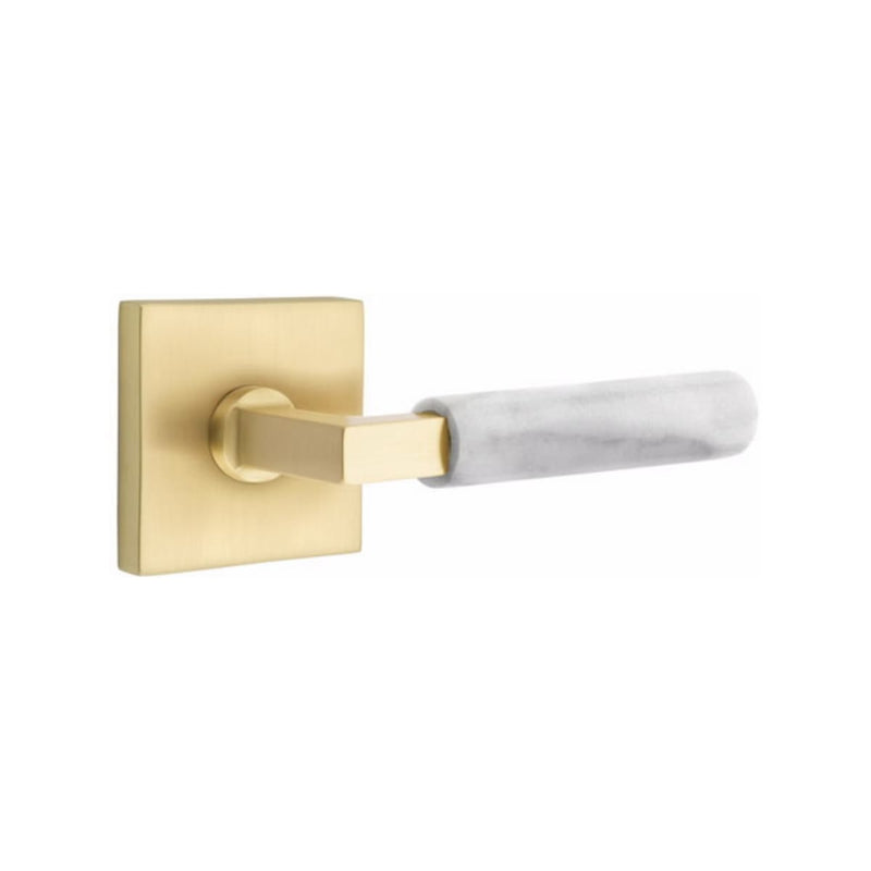 Emtek Select L-Square White Marble Lever with Square Rosette